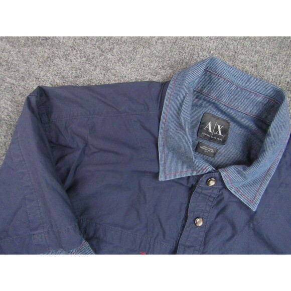 Armani Exchange‎ Shirt Mens Med Dark Blue Pearl Snaps - Picture 1 of 10